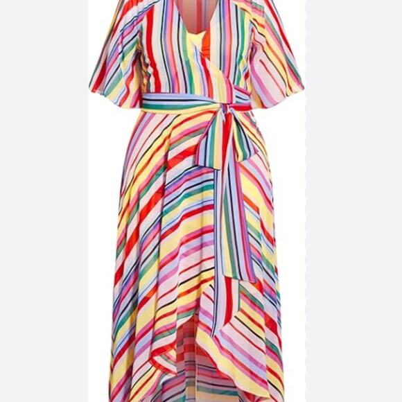 City Chic Multicolor Rainbow Maxi Wrap Dress Size L/20 - Picture 2 of 14